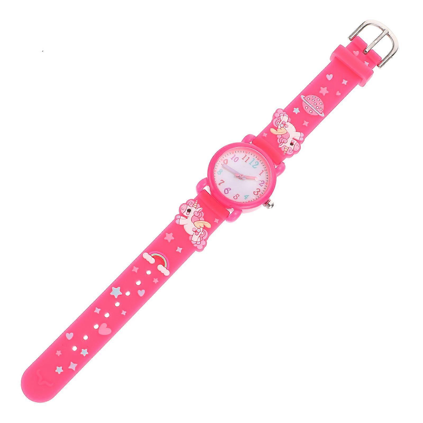 Kid Watches Childrens Watch Rosy Round Waterproof Teaching Time-Telling 20X3cm Simple and Cartoon Style 1Pack