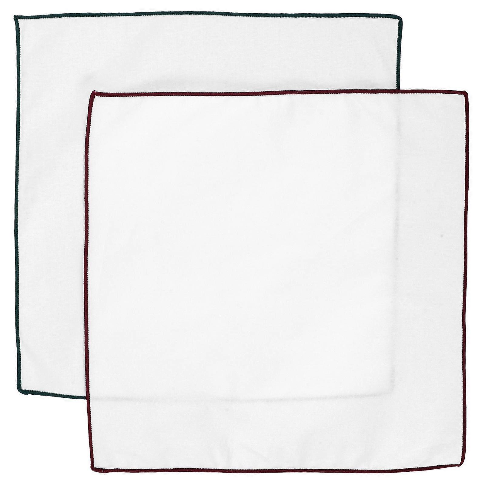 White Pocket Square Mens Handkerchief Accessory For Wedding Burgundy Edge 2Set