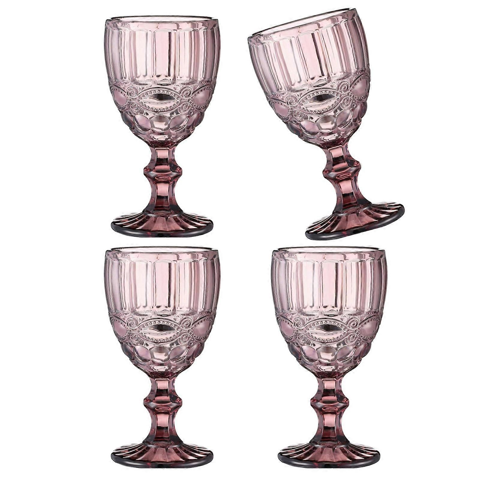 4PCS Wine Glass Cups with Embossing for Juices Drinking Cups Elegant Beverage Glassware Champagne Goblets for Elegant Parties Type D