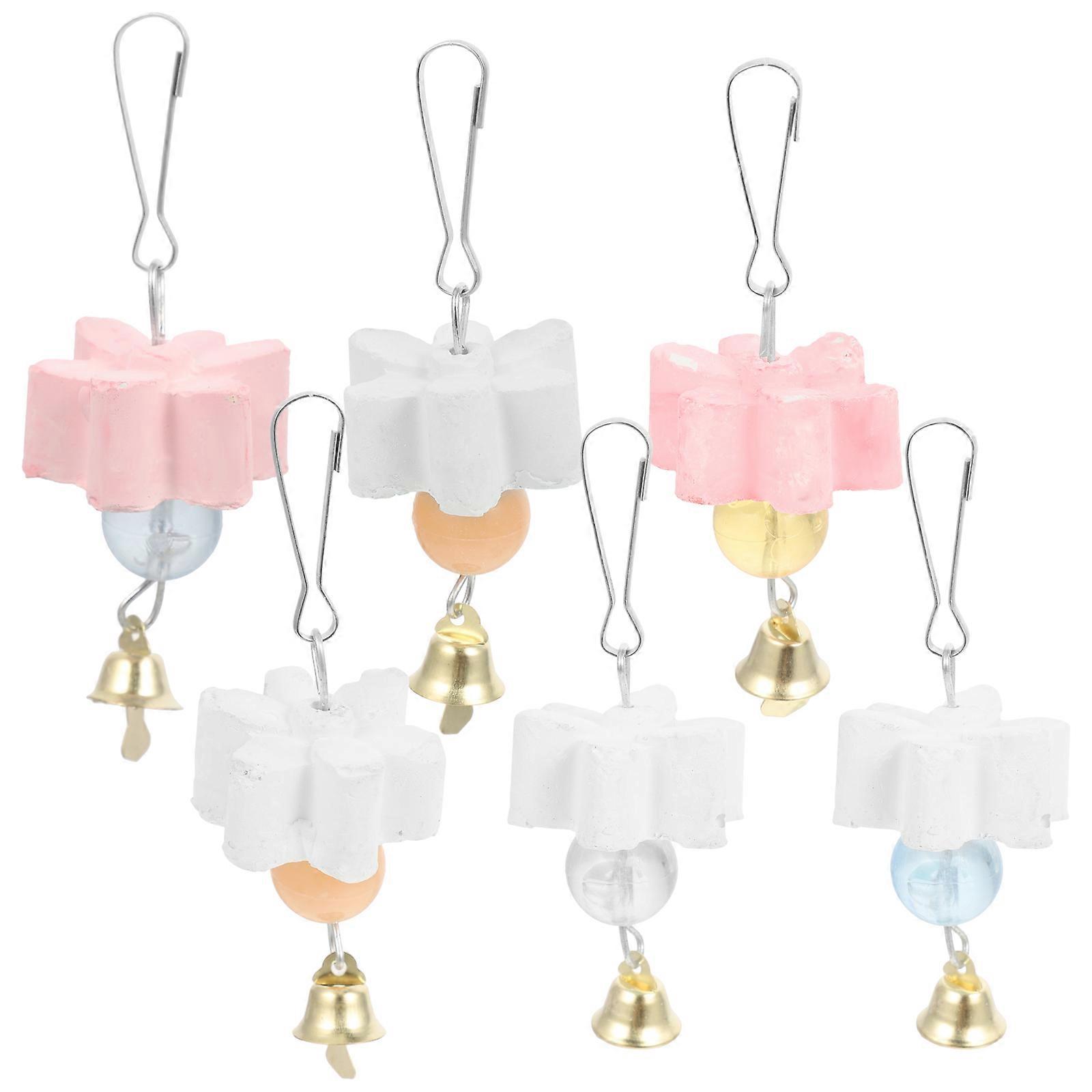 6pcs Bird Beak Grinding Stone for Parrots and Birds – Natural Chewing Toy with Hook for Cage Hanging – Promotes Beak Health and Teething