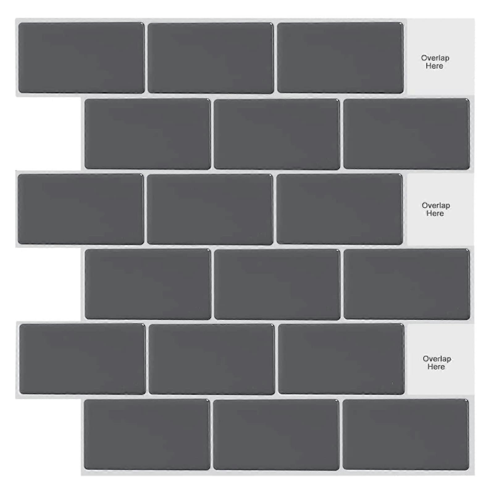 10 Sheets Peel and Stick on Tiles Metro Self-Adhesive Wall Tiles Gray Black (12" x 12")
