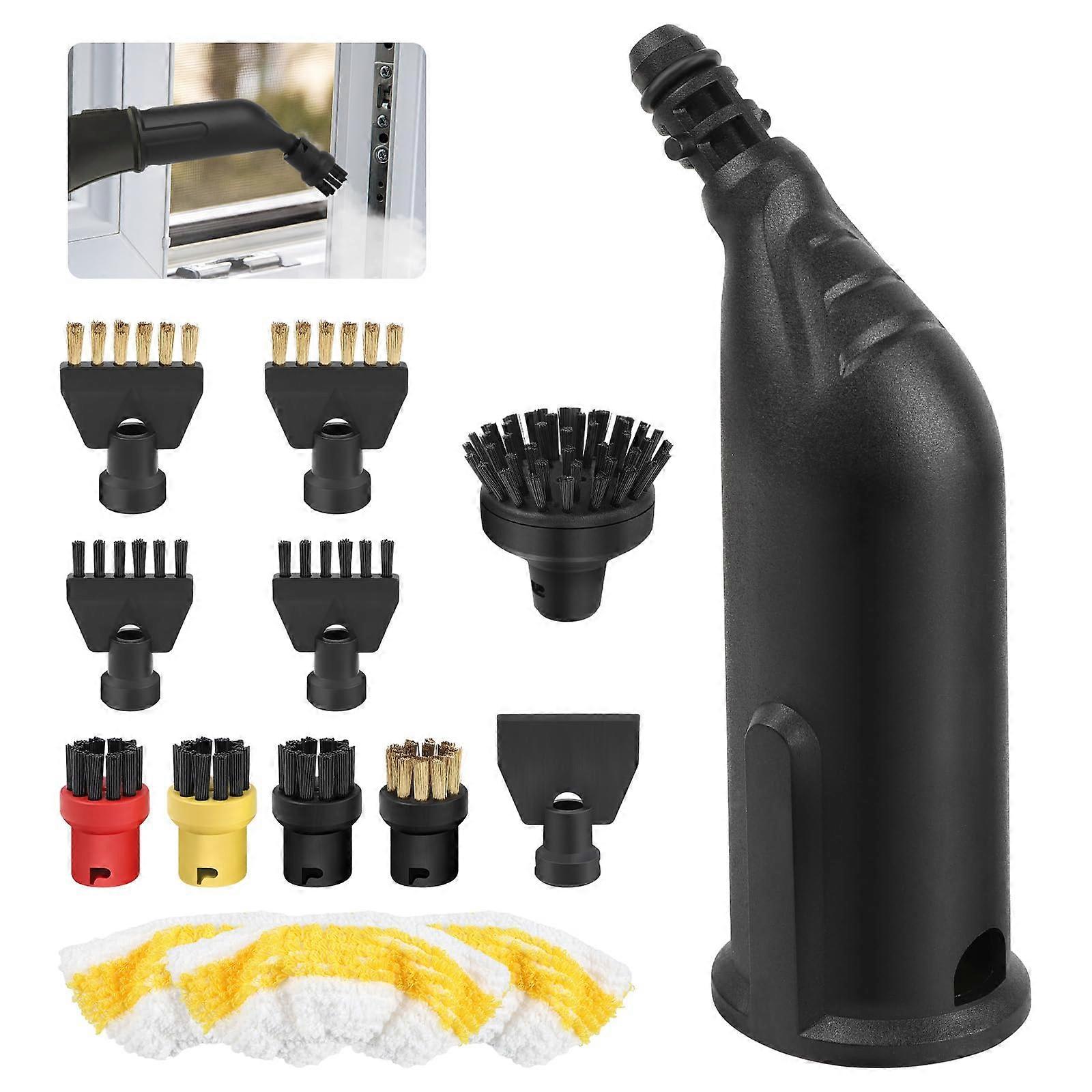 Steam Cleaner Accessories Pack Of 14 For Karcher SC1 SC2 SC3 SC4 SC5 - Round Brush, Flat Brush, Curved Nozzle, Microfibre Cloth