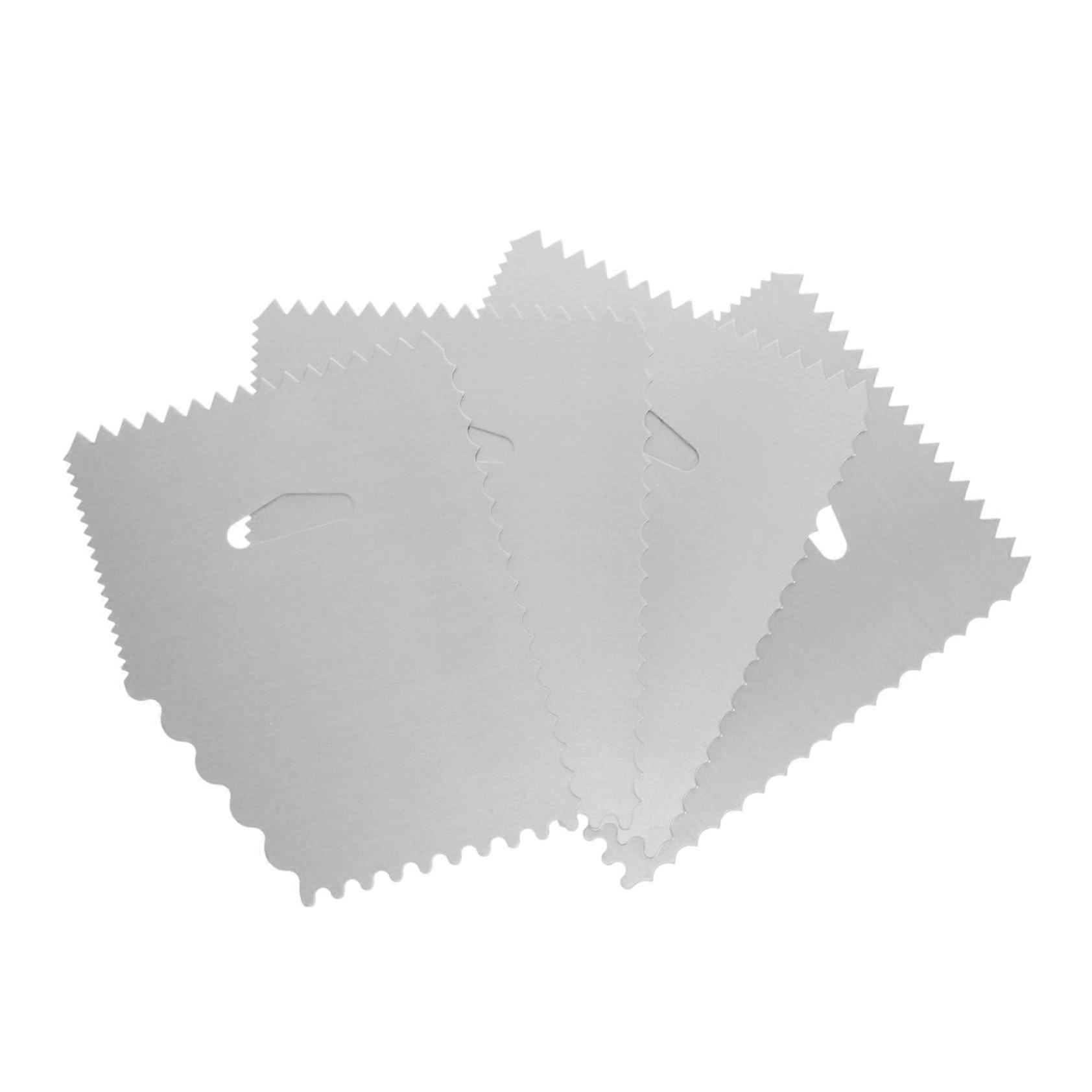 Aluminum Cake Scraper Set 4-Piece Metal Scrapers and Smoothers with Serrated Design for Cake Decorating and Frosting