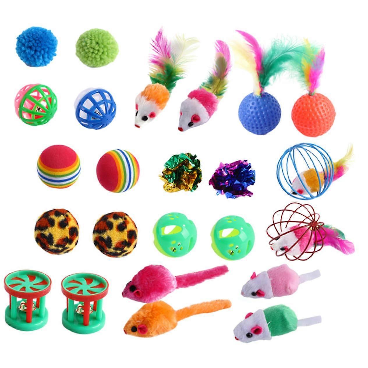 Cat Toy Balls - Pack of 24 Colorful Plush Interactive Balls for Indoor Cats and Kittens, Ideal for Playtime
