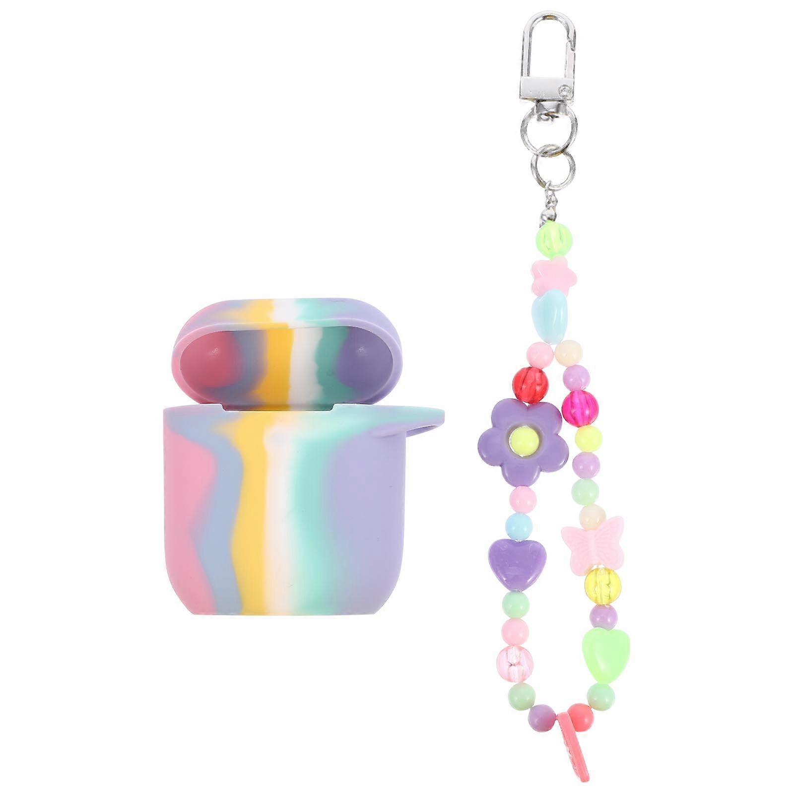 Wireless Earphone Cover Rainbow Headphone Box For Women Daily Use 5.5x5.5cm Silicone Impact Resistant 1 Set