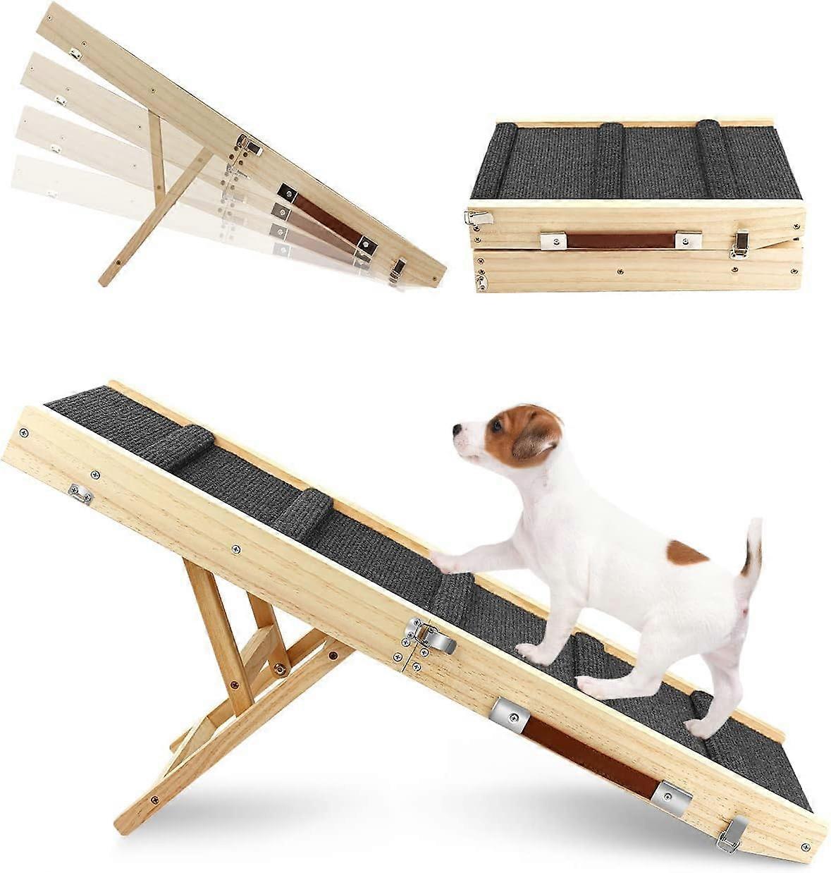 Wooden Dog Ramp, Portable Cat Ramp for Bed Sofa, 4 Height Adjustable to 48 cm with NonSlip Mat
