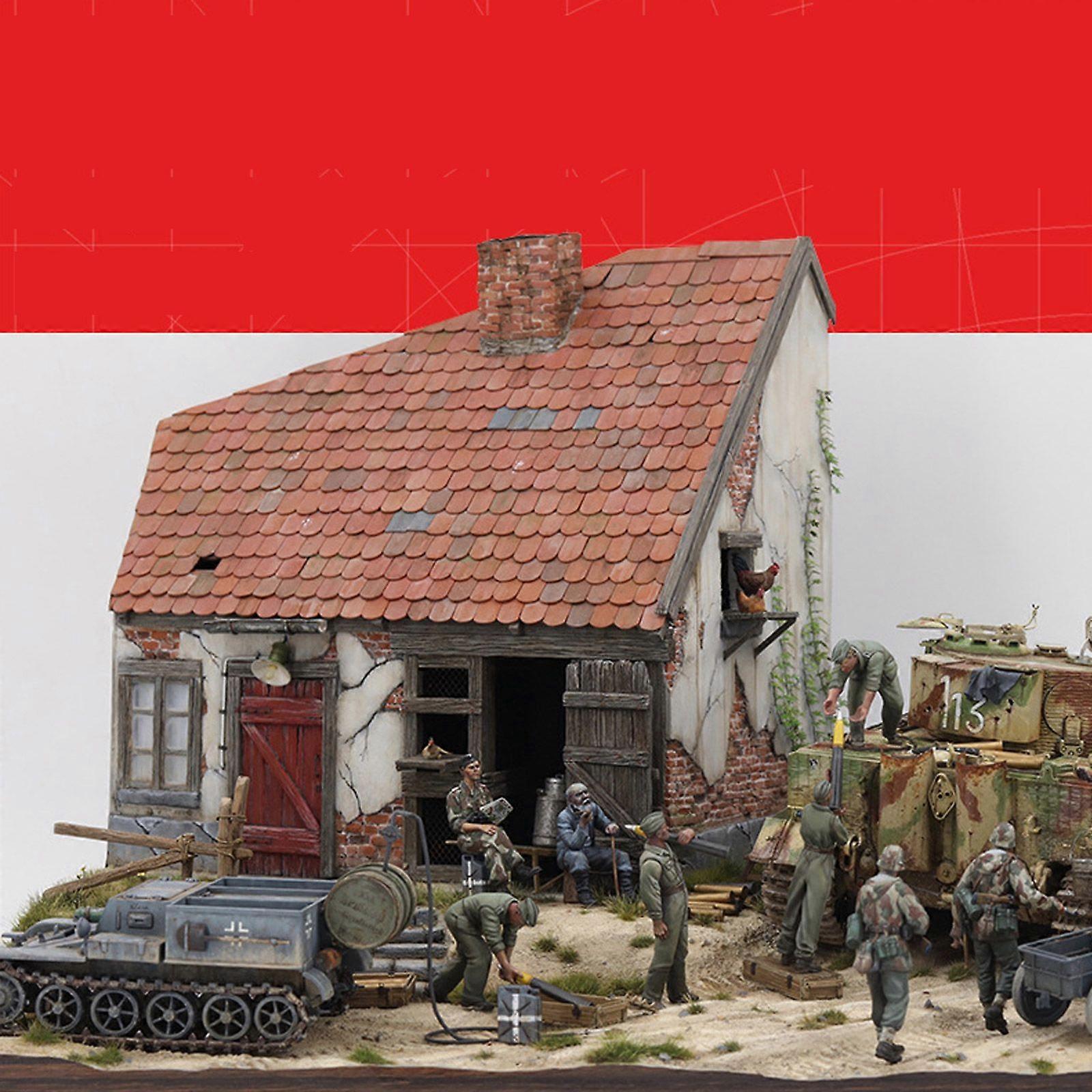 1/35 Handmade Wooden Building Model Kits Ruins House Diorama Scene Unpainted DS4