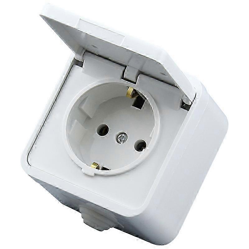 White IP44 Recessed Socket for Indoor and Outdoor Use with Seal and Hinged Cover, Reinforced Protective Contact