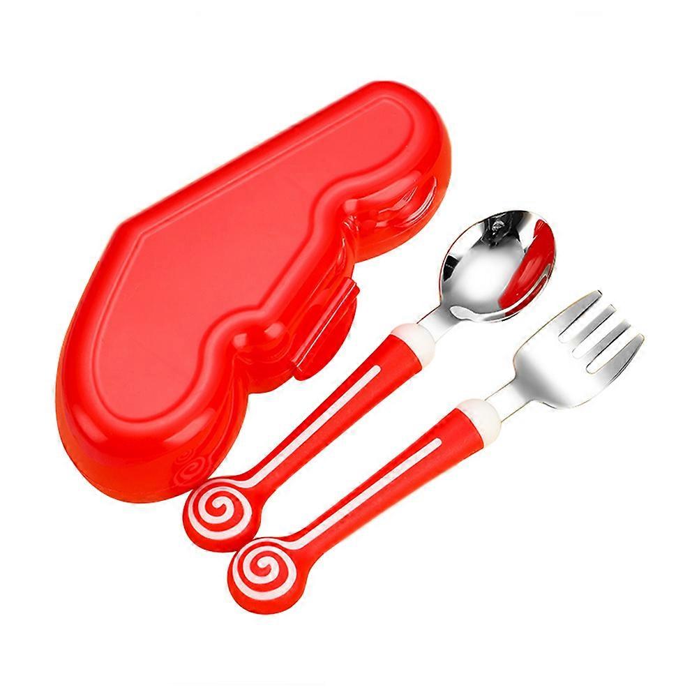 Childrens Spoons Kids Tableware Toddler Eating Tool Silicone Handle Learning Fork Red 15.3X3.3X2CM Grasp Training 1Set