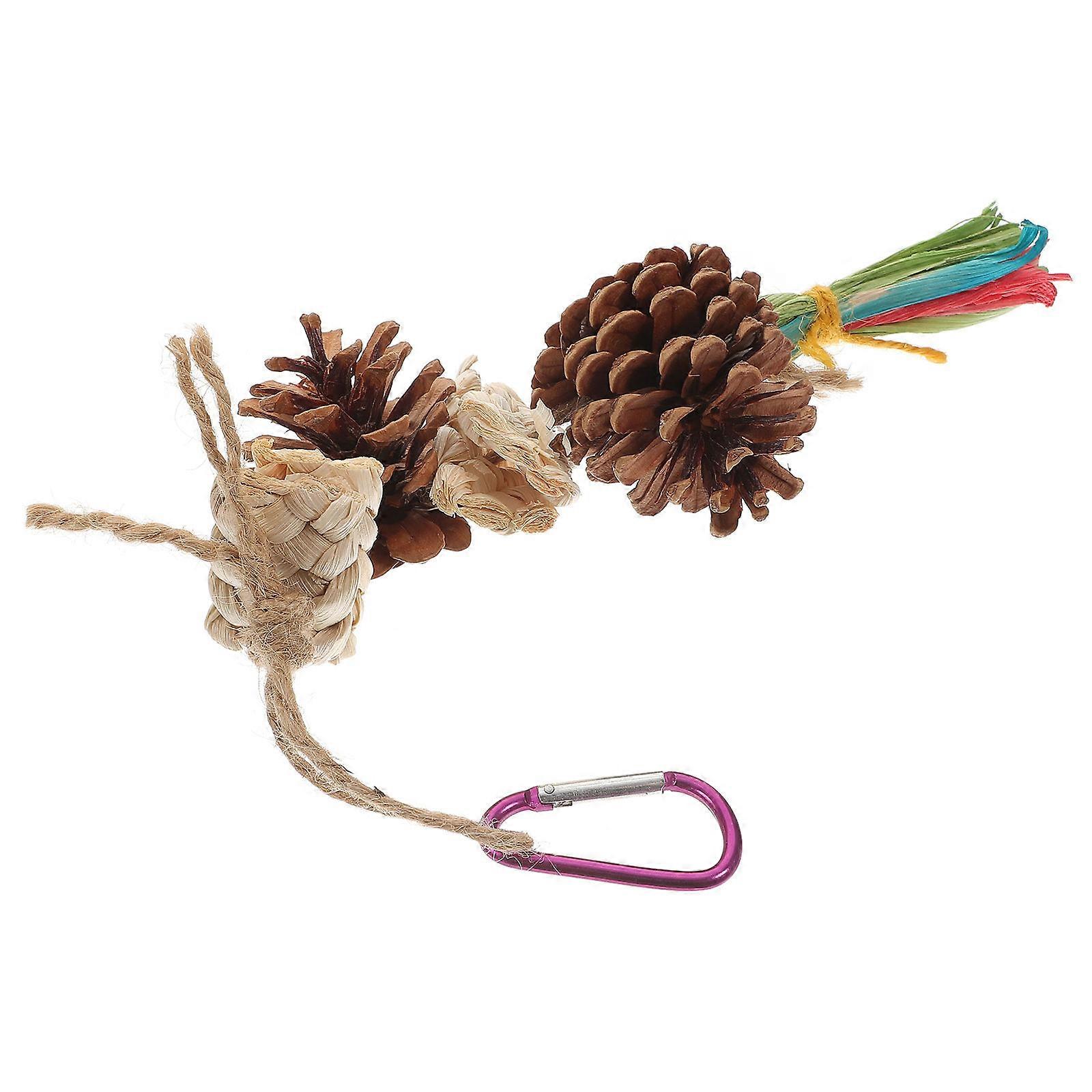 Parrot Chewing Pine Cone Toy for Bird Use Natural Safe Non-Toxic with Tassel 6.5 Inches