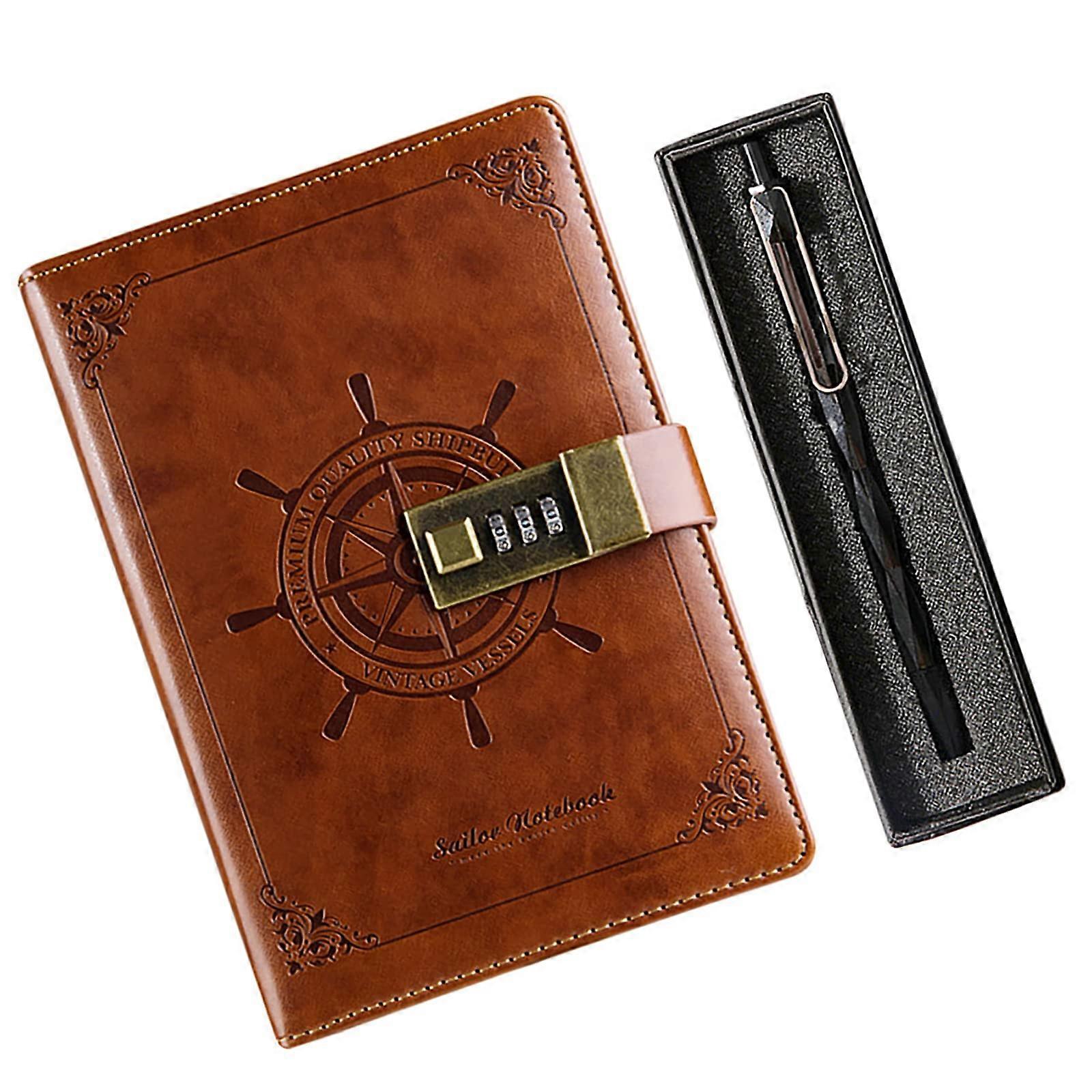 Diary with Lock, Password Notebook with Pen, Leather Notebook with Lock, Sketchbook, Journal Planner Organiser, Refillable Diary, Line Paper Gift