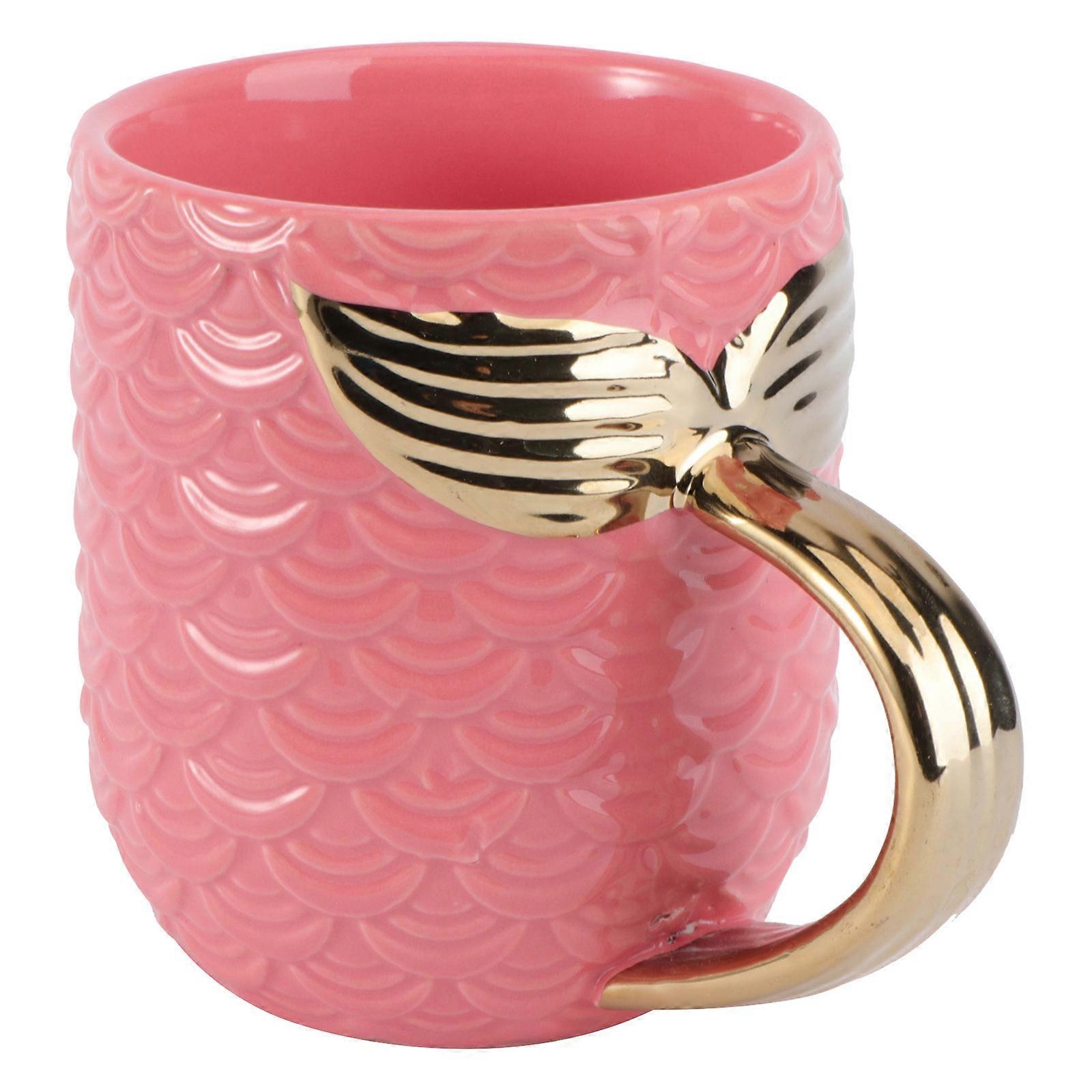 Ceramic Coffee Mug with Mermaid Tail Handle Pink for Drinking Use Keeps Coffee 12 oz