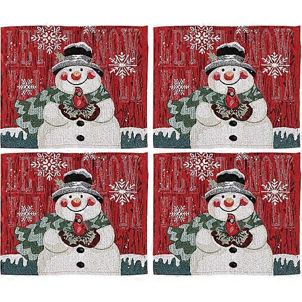 Linen Christmas placemats, set of 4, Snowman pattern placemats DXGHC