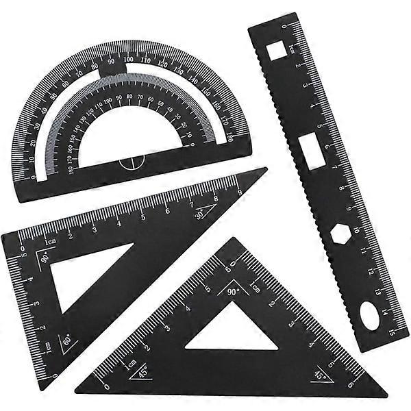 4-piece Ruler Set Square Protractor Geometric with 15cm Ruler Protractor and 60°&45° Squares