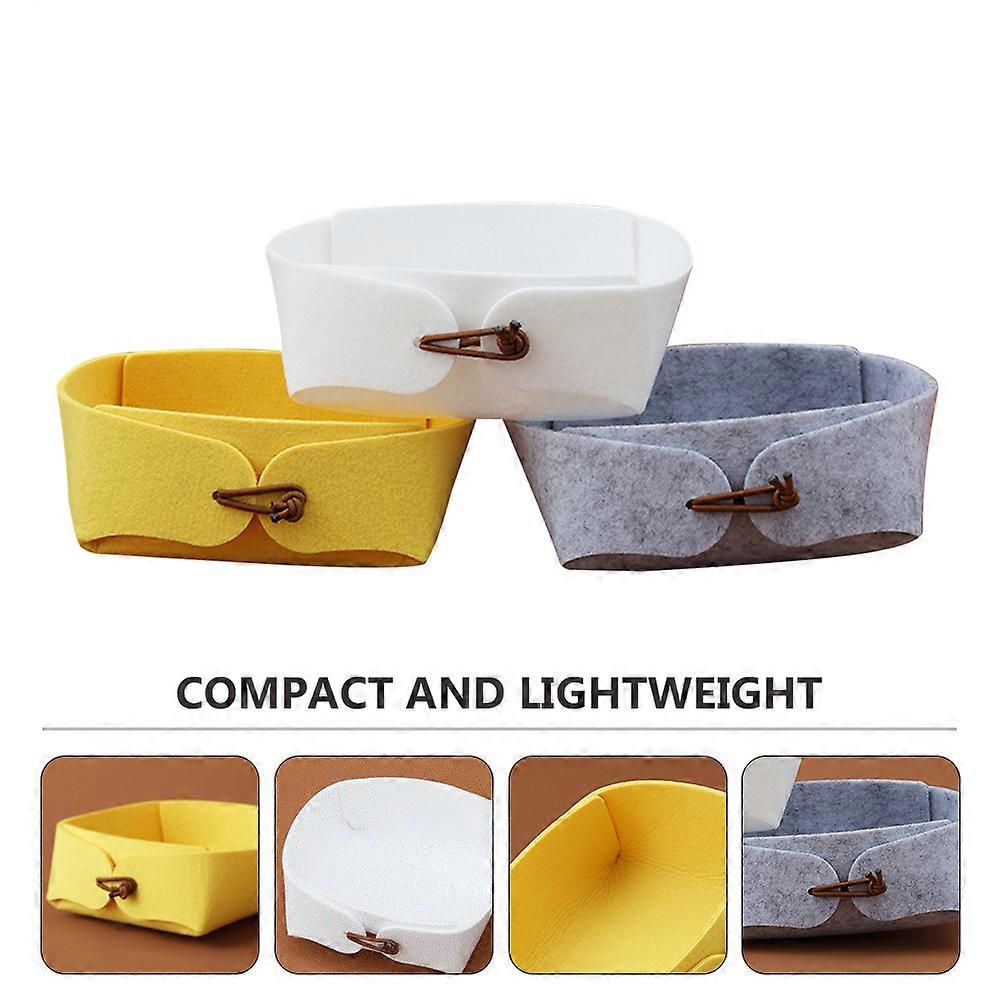 Foldable Storage Box Kitchen Sundries Container Rectangular Shape Felt Material 3Pack