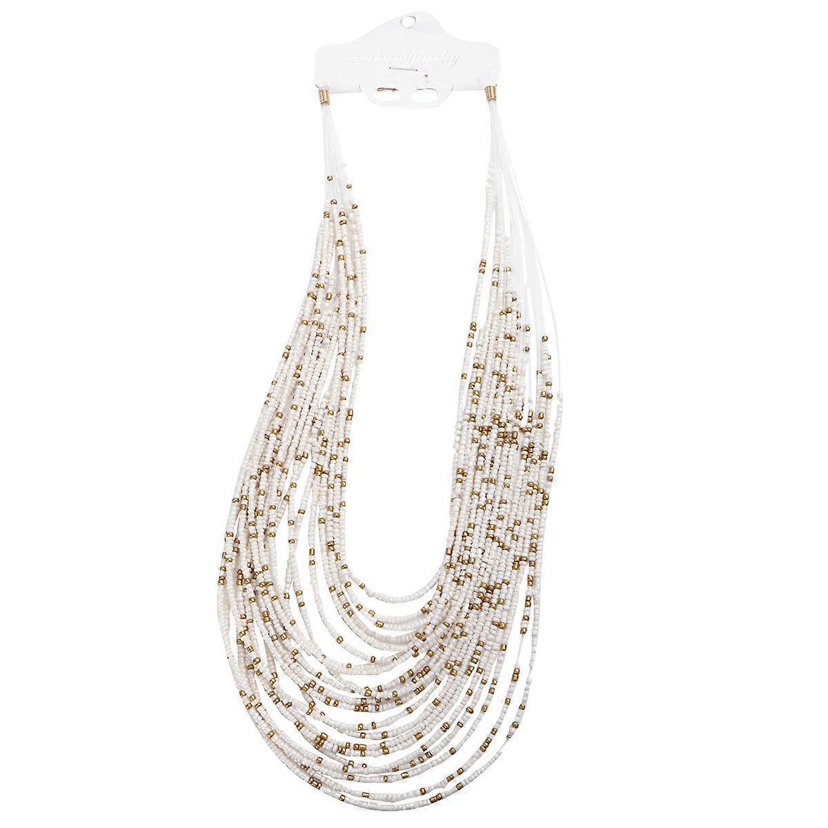 Bohemian Style Retro Beads Necklace Exaggerated Pendant For Women 30x5cm Multi-layer Beads Design 1Set