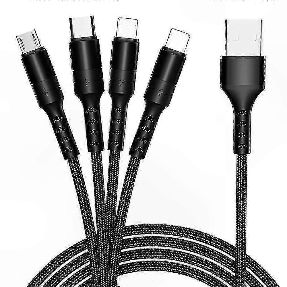 Nylon-Braided USB Charging Cable with Type-C and Micro USB Compatibility - Black