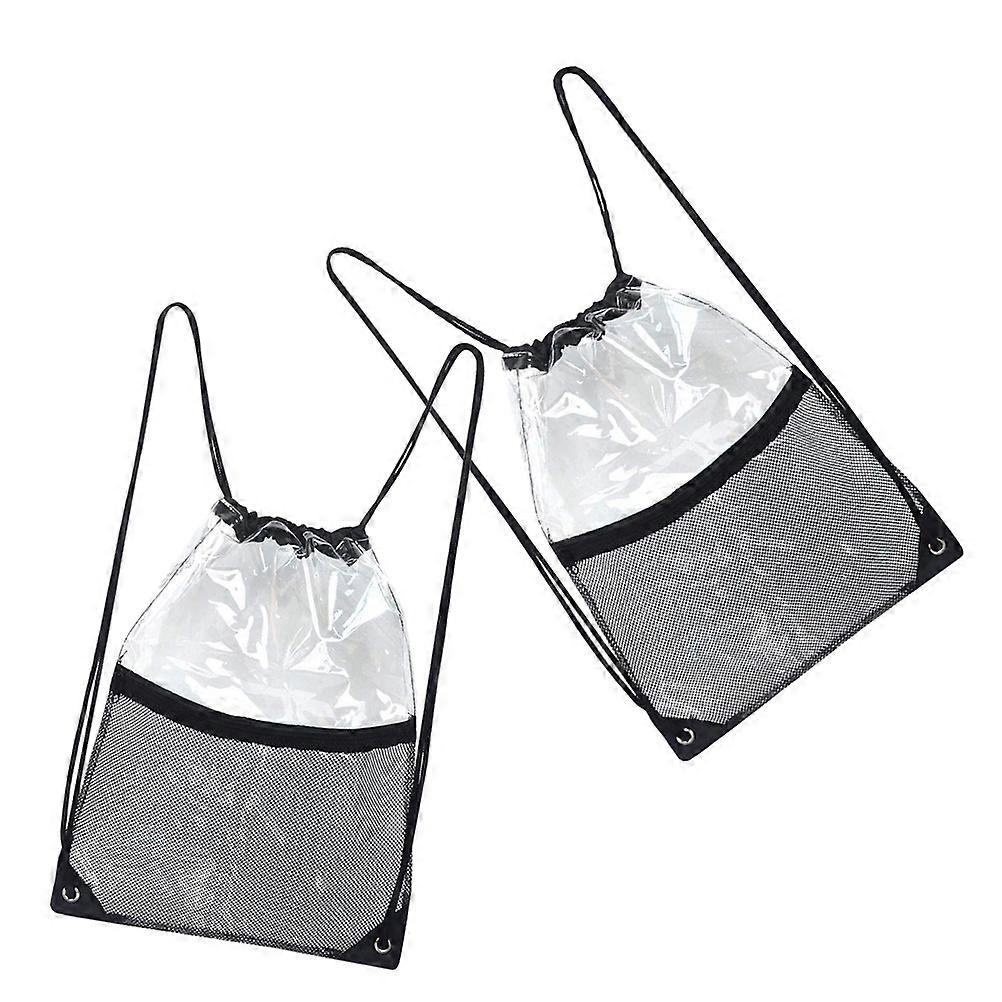 2Pcs Clear Mesh Sports Bag Waterproof Drawstring Beach Bag Suitable for Gym Travel and Camping Enthusiasts with Convenient Storage