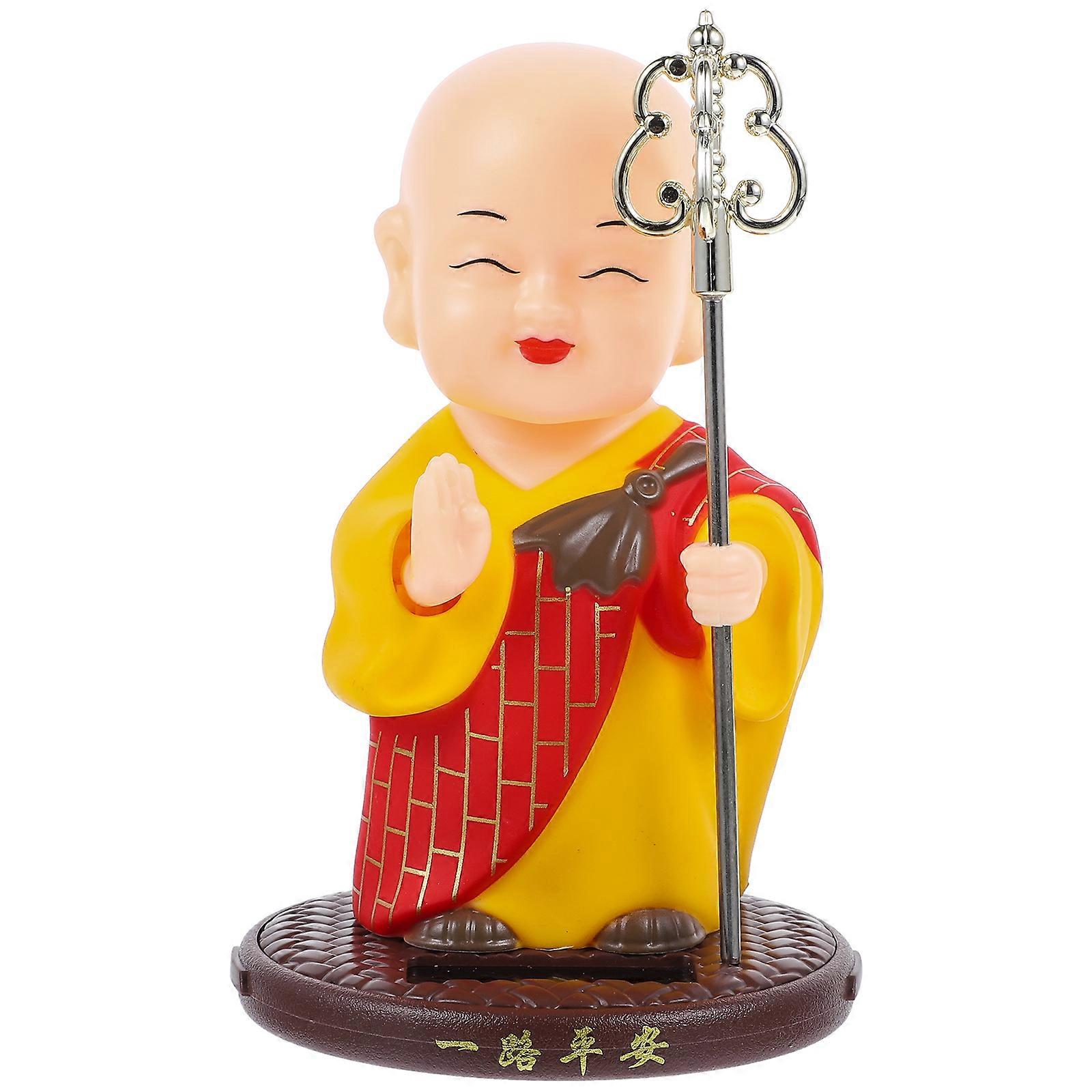 SolarPowered Shaking Head Monk Figurine for Home Decor Made of ABS Material Multi Color 3.5 Inches