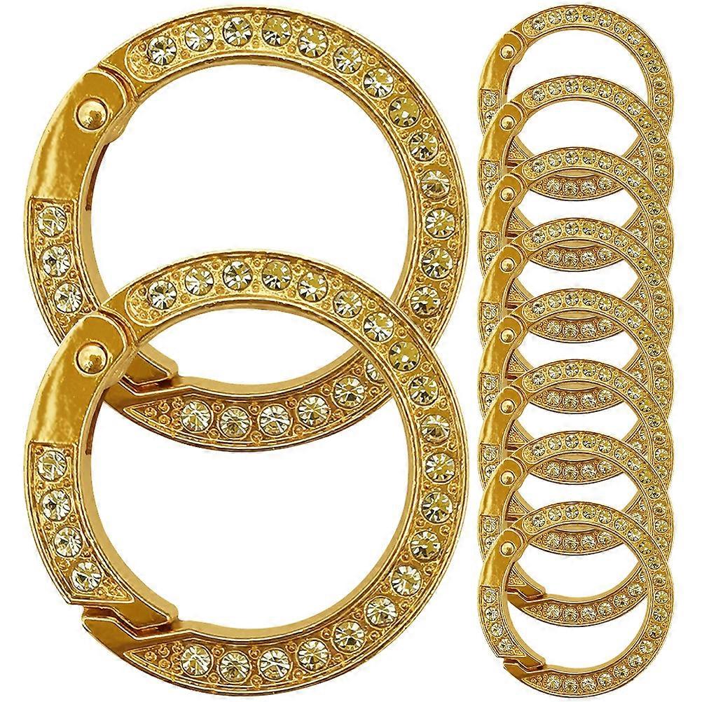 Golden Rhinestone Key Rings 10Pcs for Family Use Suitable for Keychains and Bag Pendants Featuring Split Ring Style