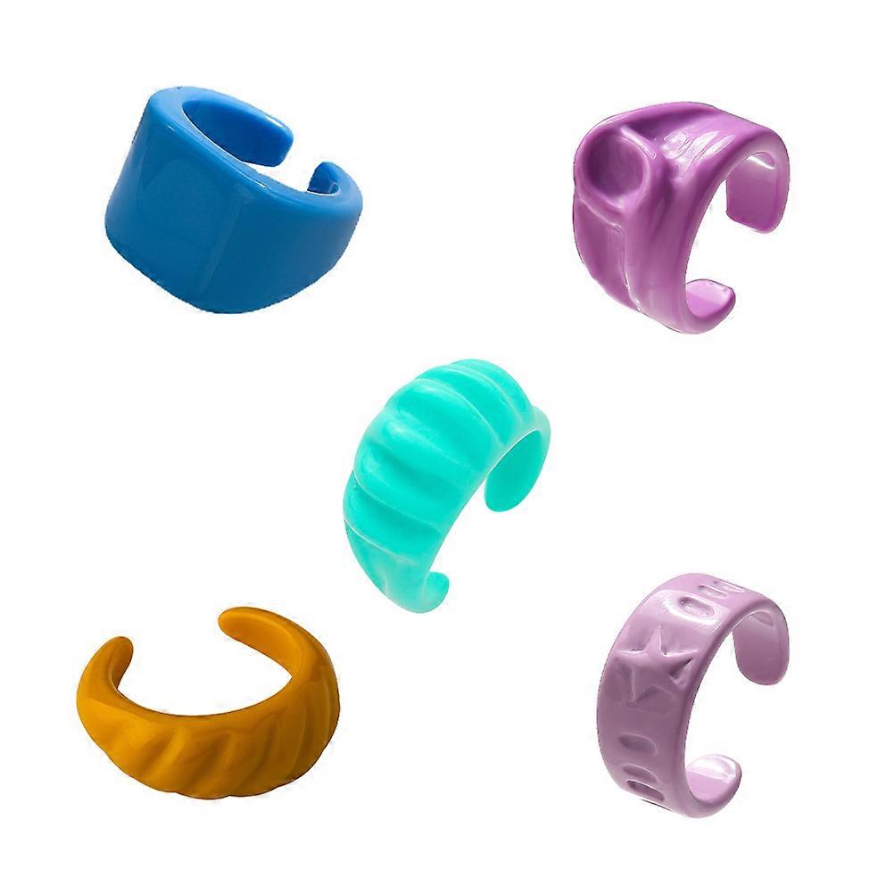 Multicolor Ring Trendy Index Finger Ring Macaron Candy Accessory Plastic 5Pcs