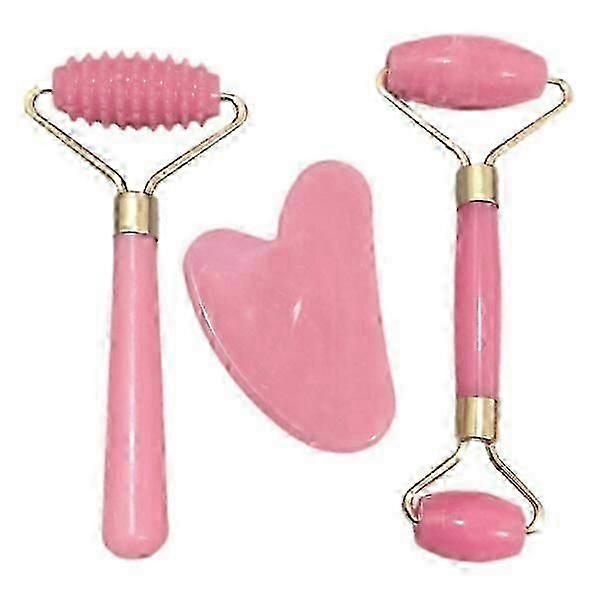 3-Pack Resin Rose Roller and Gua Sha Face Rollers pink