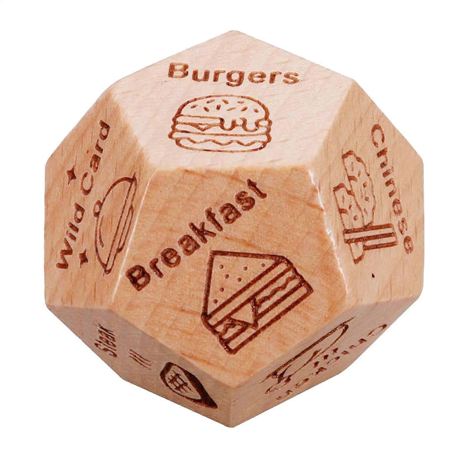 Food Decision Cube Wooden 12-Sided | Cube Model, Reusable Dinner Dice For Couples