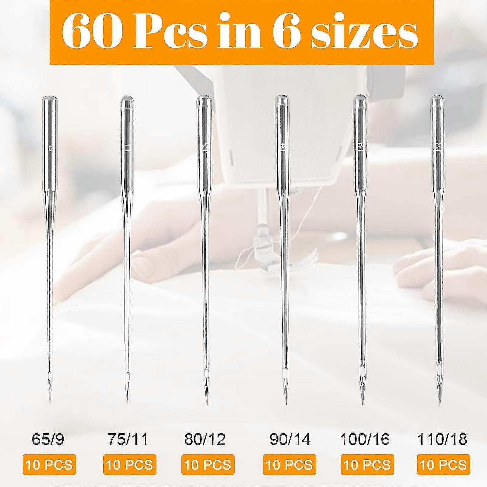 60 Home Sewing Machine Needles Set - Assorted Pack in 6 Sizes for All Your Sewing Projects