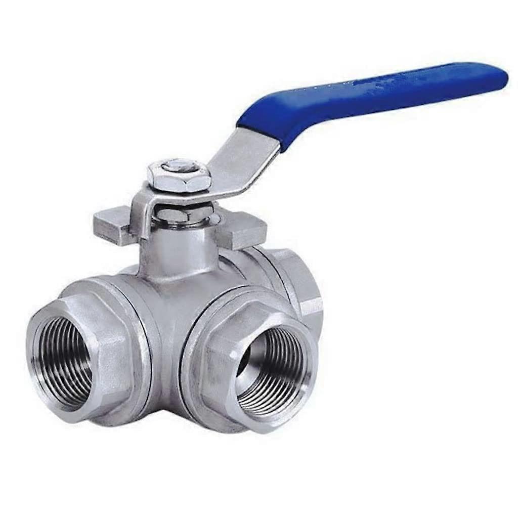 Three Way Valve T Type 1/2" BSP Female Thread DN15 SS304 Stainless Steel Ball Valve L Flow Type 3 Way Water Connection