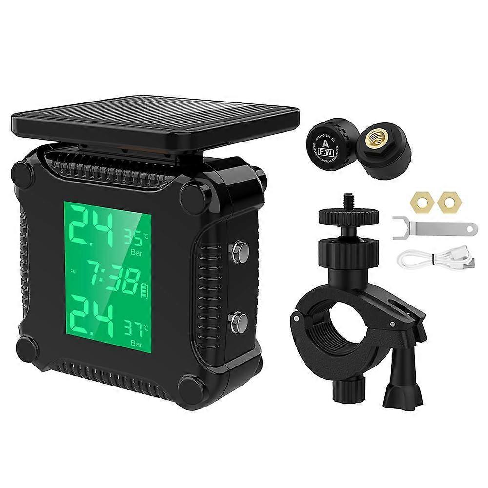 Motorcycle Tire Pressure Monitor TPMS Tire Pressure Monitoring System With LCD Display And 2 External Sensors