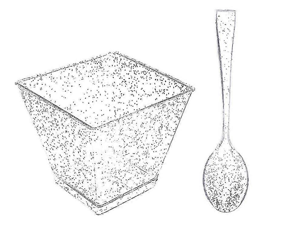 60ml Plastic Dessert Cups Square Cup Trapezoidal Cupwith 9.5cm Tablespoons For Mousse, Ice Cream