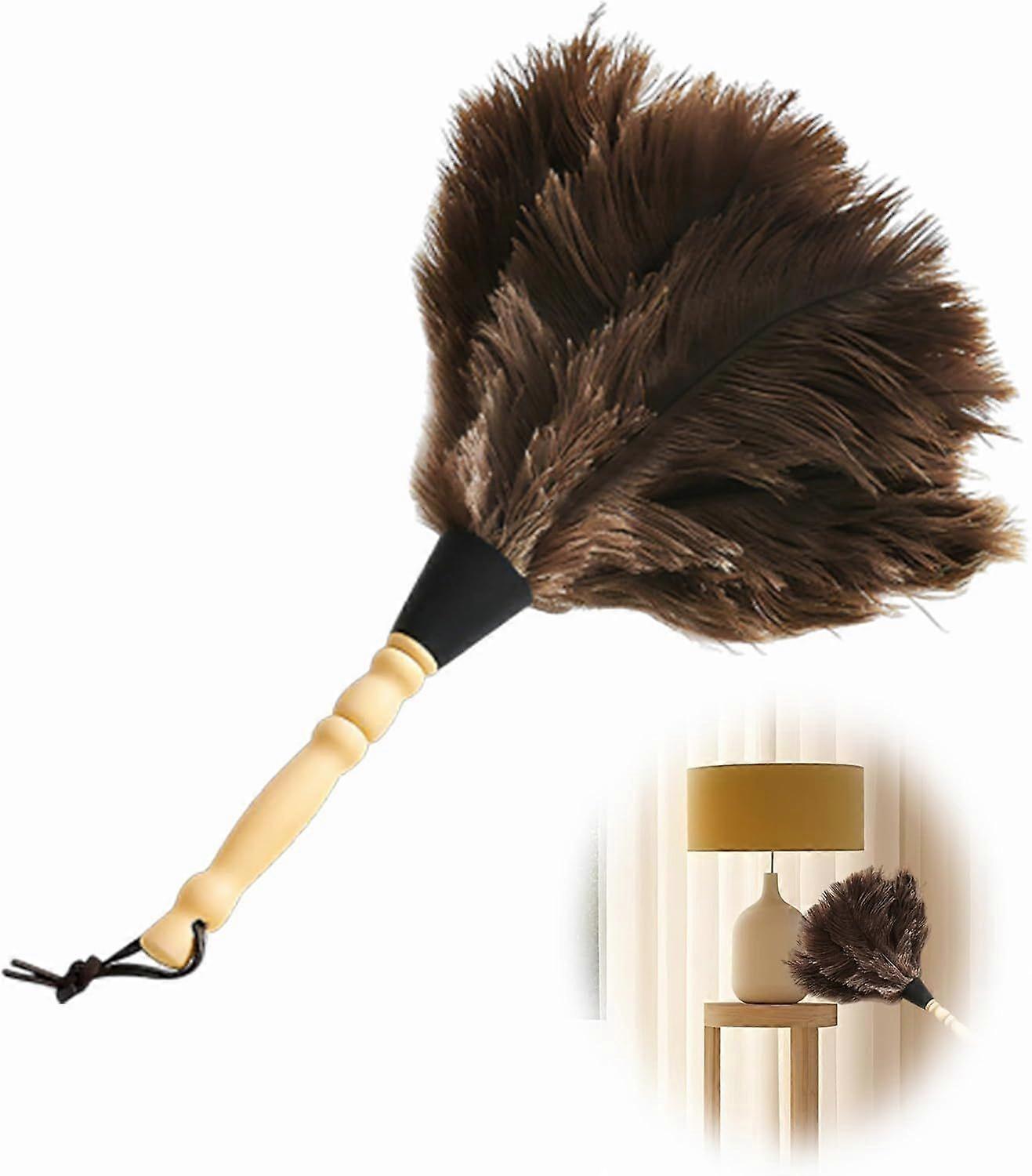 Ostrich feather duster with wooden handle, 30 cm