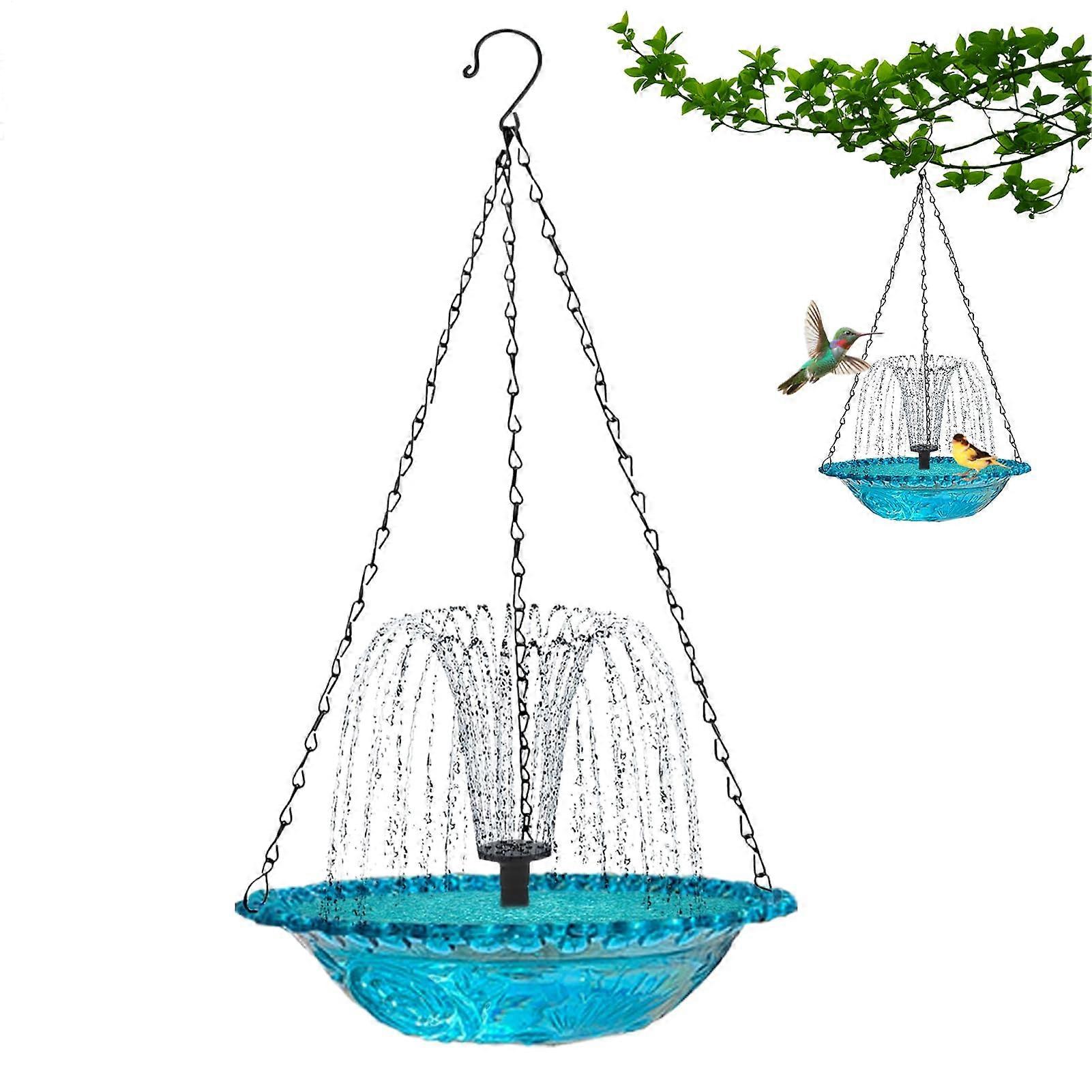 Solar Bird Fountain, Hangable Design, 18 inches Drinking Feeder for Garden, Patio, Wildlife Blue