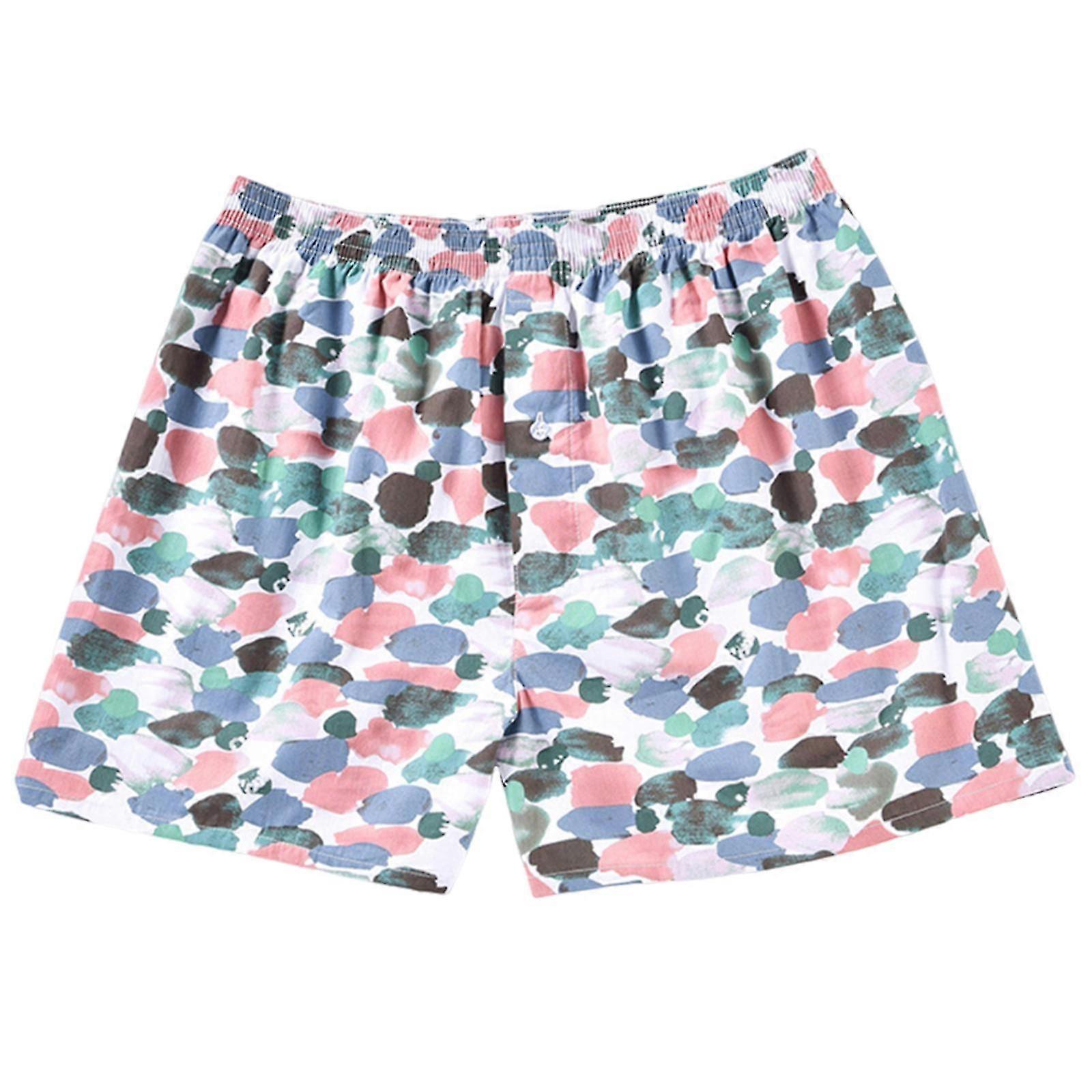 Breathable and Comfortable Cotton Shorts for Men Elastic Waistband Checkered Print Button Pajama Short Pant Casual Shorts navy pineapple XL