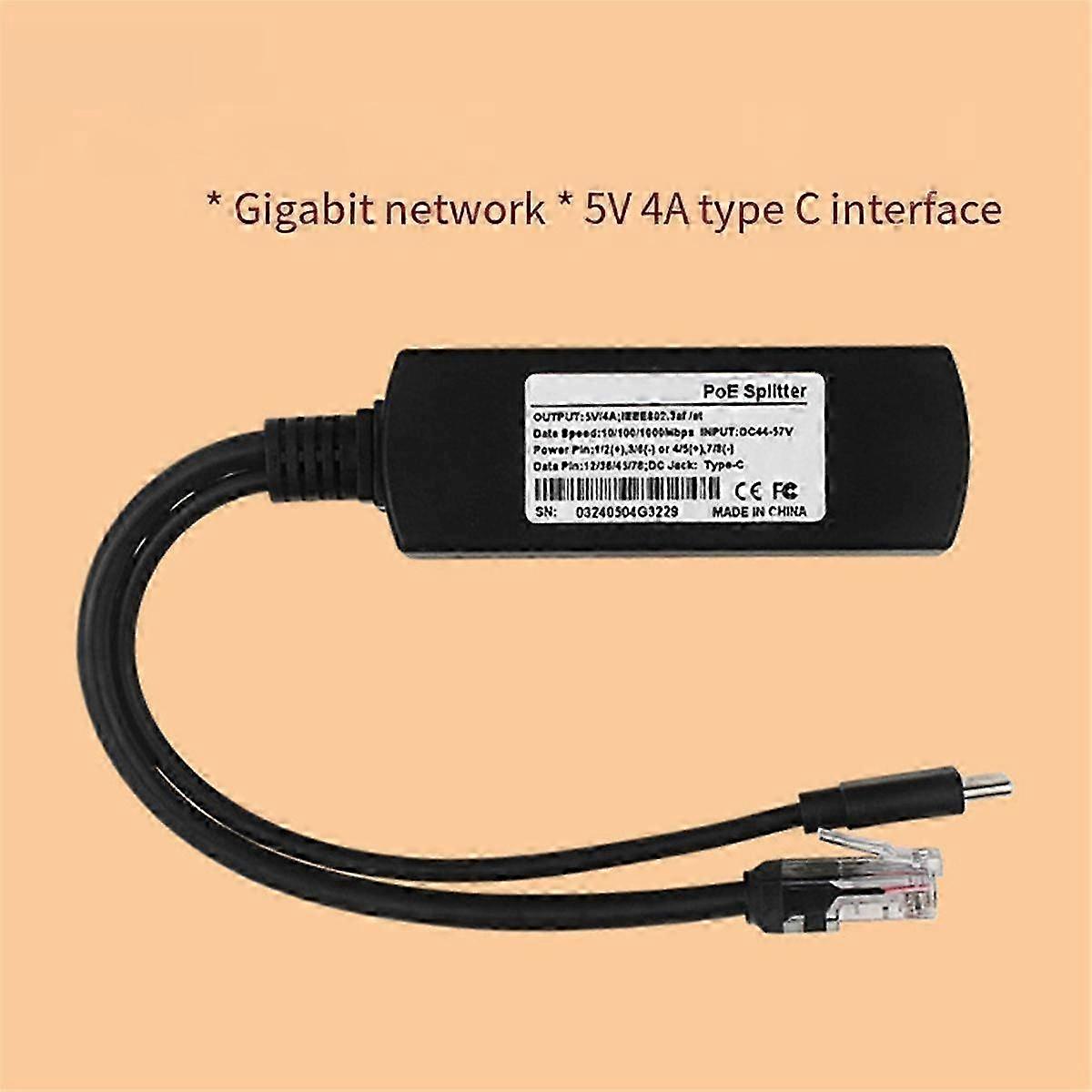 Lämplig för 5B PoE Splitter 5V 4A 10/100/1000Mbps IEEE802.3AF/AT typ C