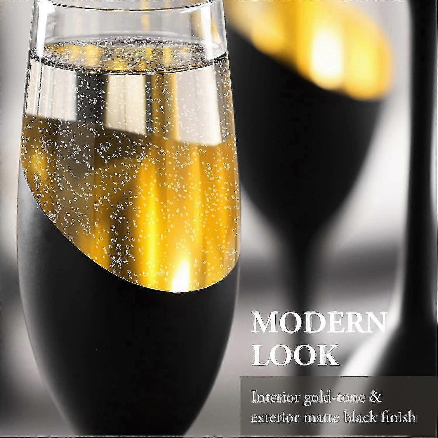 4-pakning svarte stilk champagnefløyter til bryllupsfest, 8 oz elegant glasssett for feiringer og spesielle anledninger