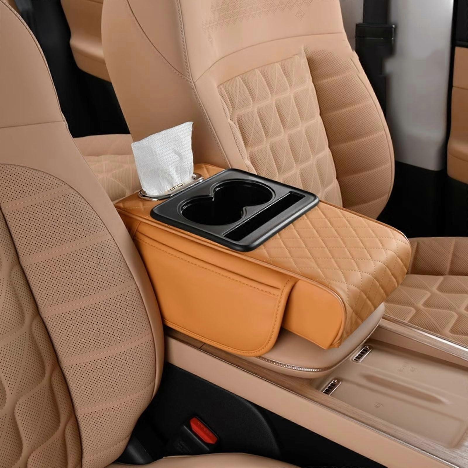 Car Armrest Pad for AMG GLE 53 4MATIC+ Coupé 2019-2023, Multifunctional Console Cushion with Storage Bag, D Orange