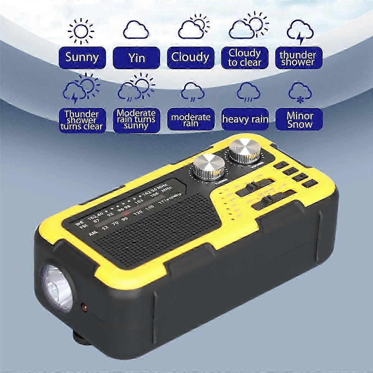 USB Emergency Radio with Hand Crank Charging and Solar Power - 3.5mm Headphone Jack, Reading Light, 4000mAh Battery for All Devices