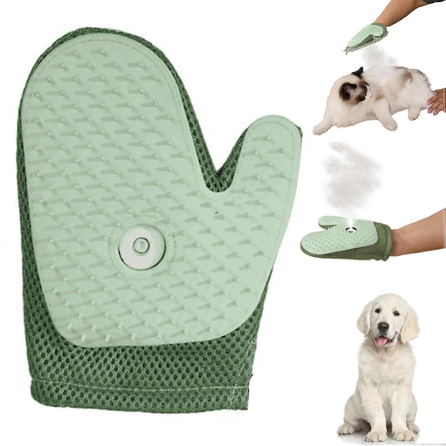All-in-One Grooming Mist Glove for Pets, 3-in-1 Anti-Static Deshedding Mitt for Dogs and Cats, Green