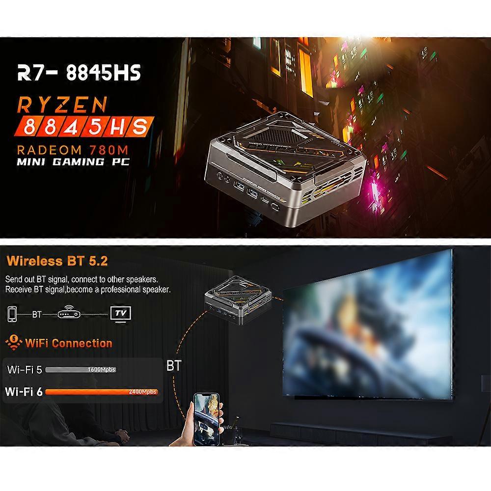 Mini PC Windows 11PRO 32GB DDR5 RAM 1TB SSD AMD Ryzen 7 8845HS 4K RGB Desktop Computer