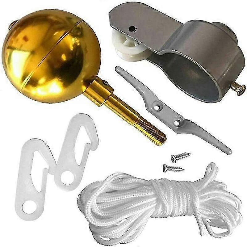 Flaggstångssats Reparationssats för flaggor Flaggfästande delar Flaggstångstillbehörssats Trädgårdsflagga Flagga Gyllene bollklämma Flaggstångsfästklämma Hushållsrep Remskiva