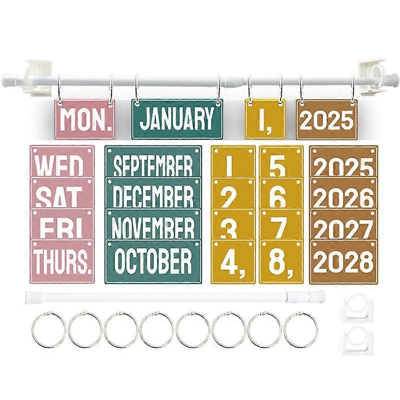 1Set Calendar Bulletin Board: Boho Rainbow Flip Calendar with Holder Classroom Hanging Decor with Date Cards for Elementary School Decor Supplies 2025