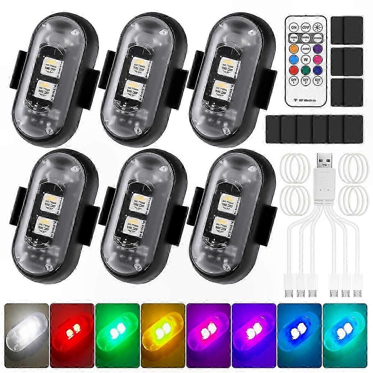 8-Color Wireless LED Strobe Lights with Remote Control for Vehicles, 6 Pack Car Lighting Kit