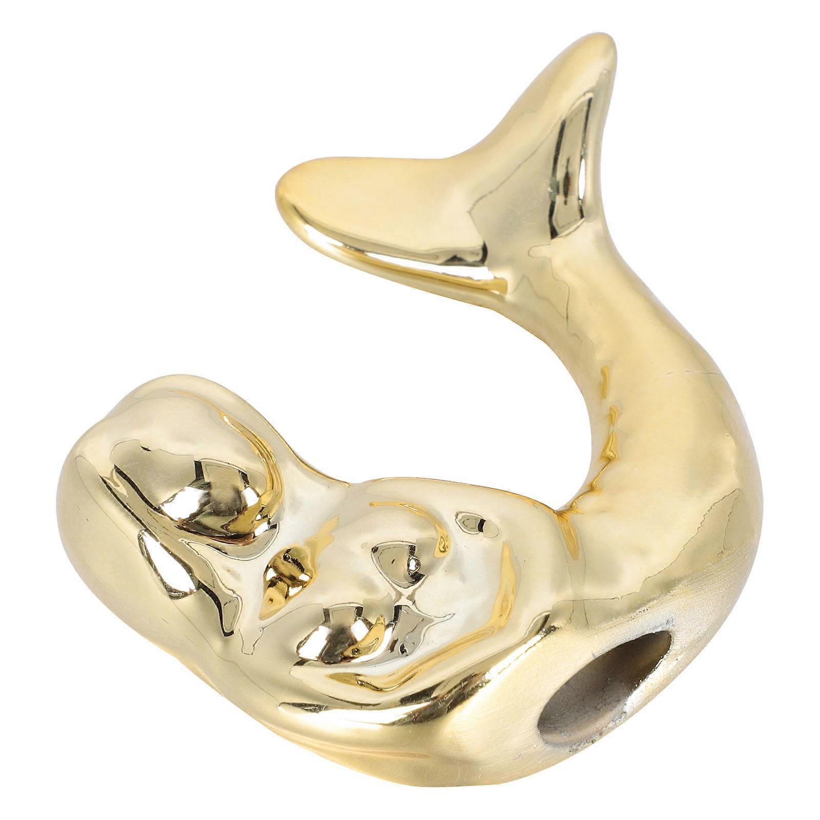 2Pcs Ceramic Mermaid Figurines for Desktop Decoration Golden Craft Models