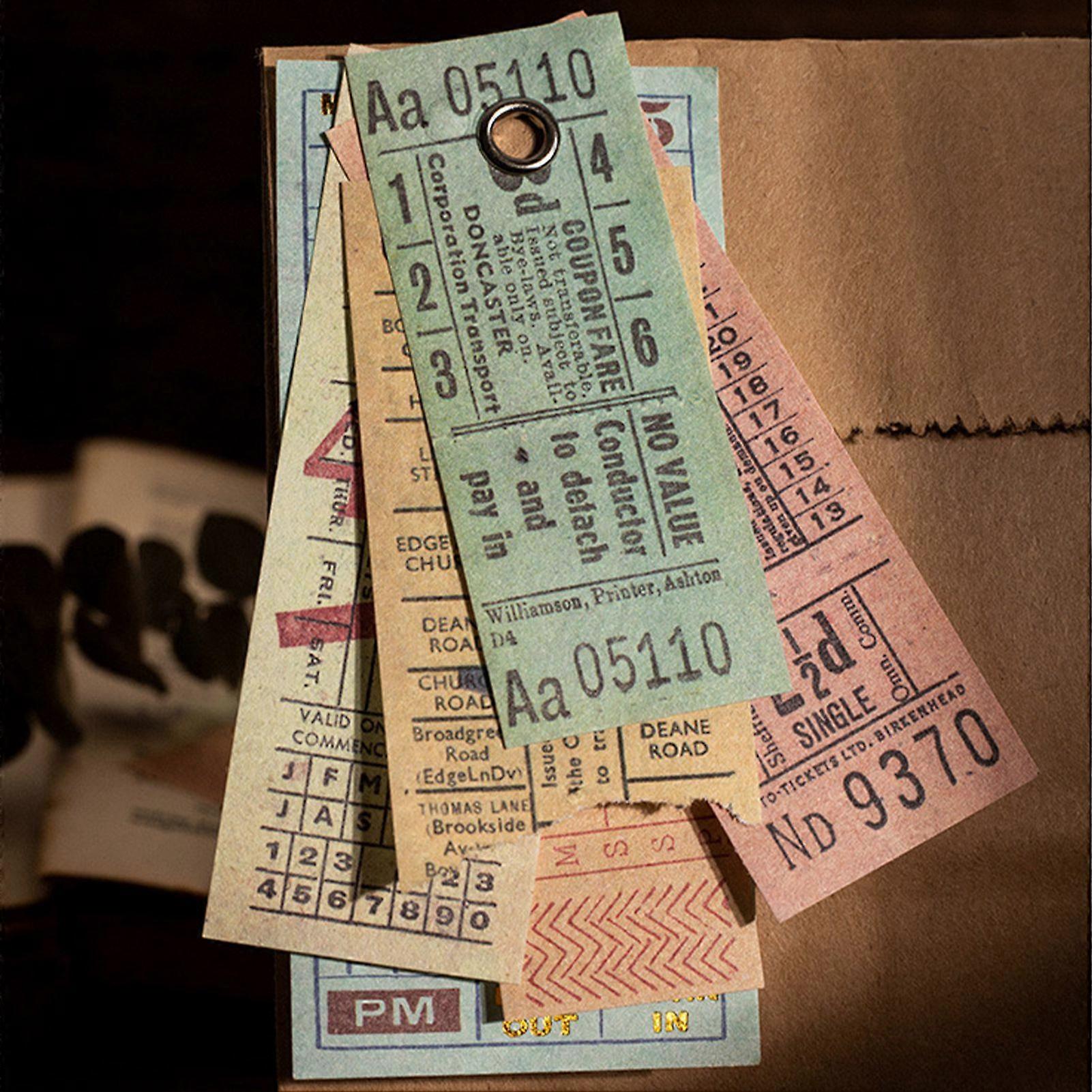 100 Sheets Retro Red Ticket Stickers Vintage Patterns for Crafts