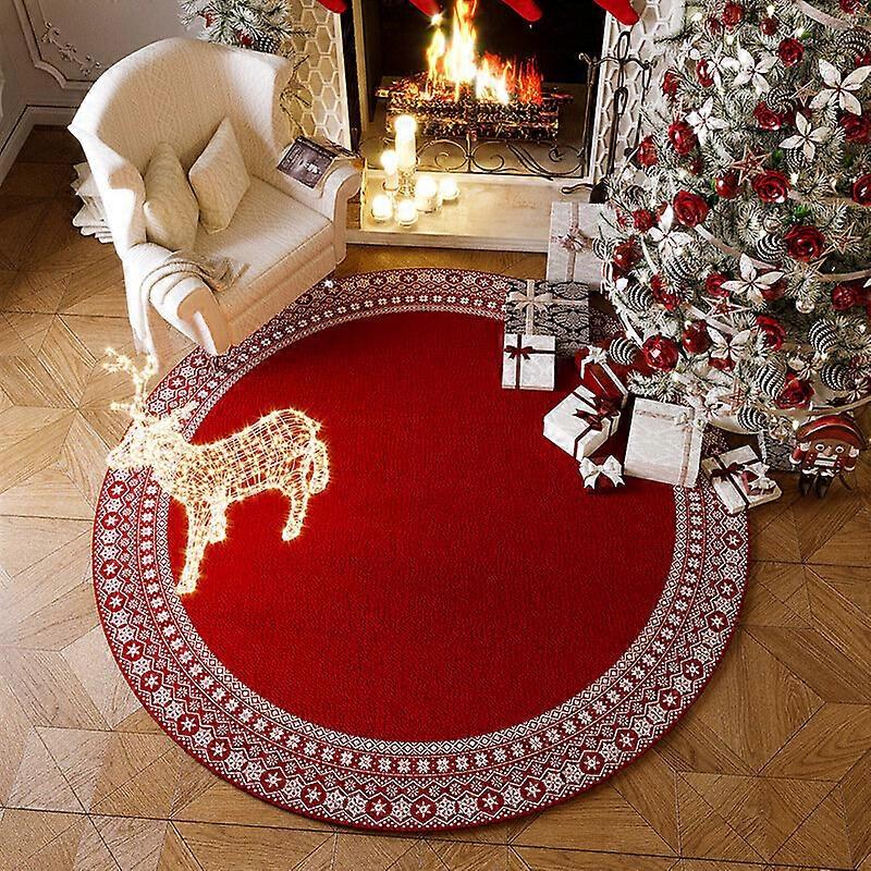 100x100cm Velvet Christmas Tree Skirt, Soft Faux Fur Mat with Wreath Bell Design