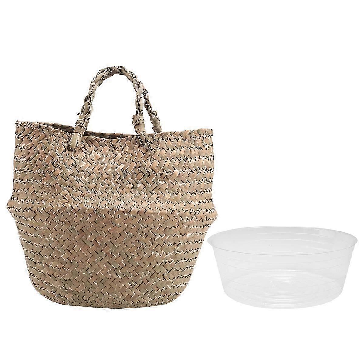 Plant Basket with Liner, Woven Seagrass Belly Baskets, Decorate ,Storage Laundry Picnic Grocery Stra