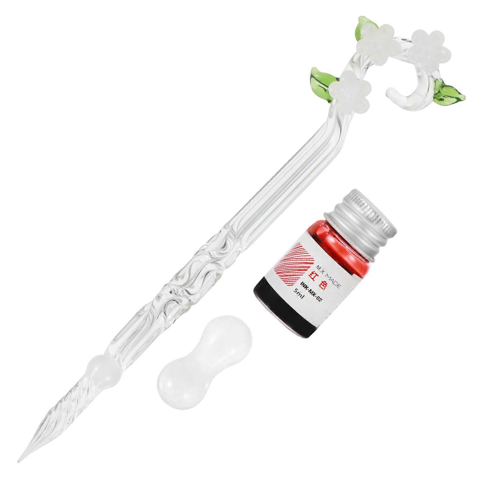 Glass Dip Pen Flower Decorative Writing Pen for Artistic Use 1Set