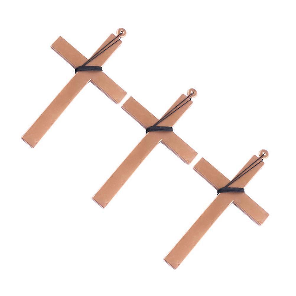 3Pcs Black String Cross Necklace Fancy Dress Prop for Christmas Celebrations in Light Brown