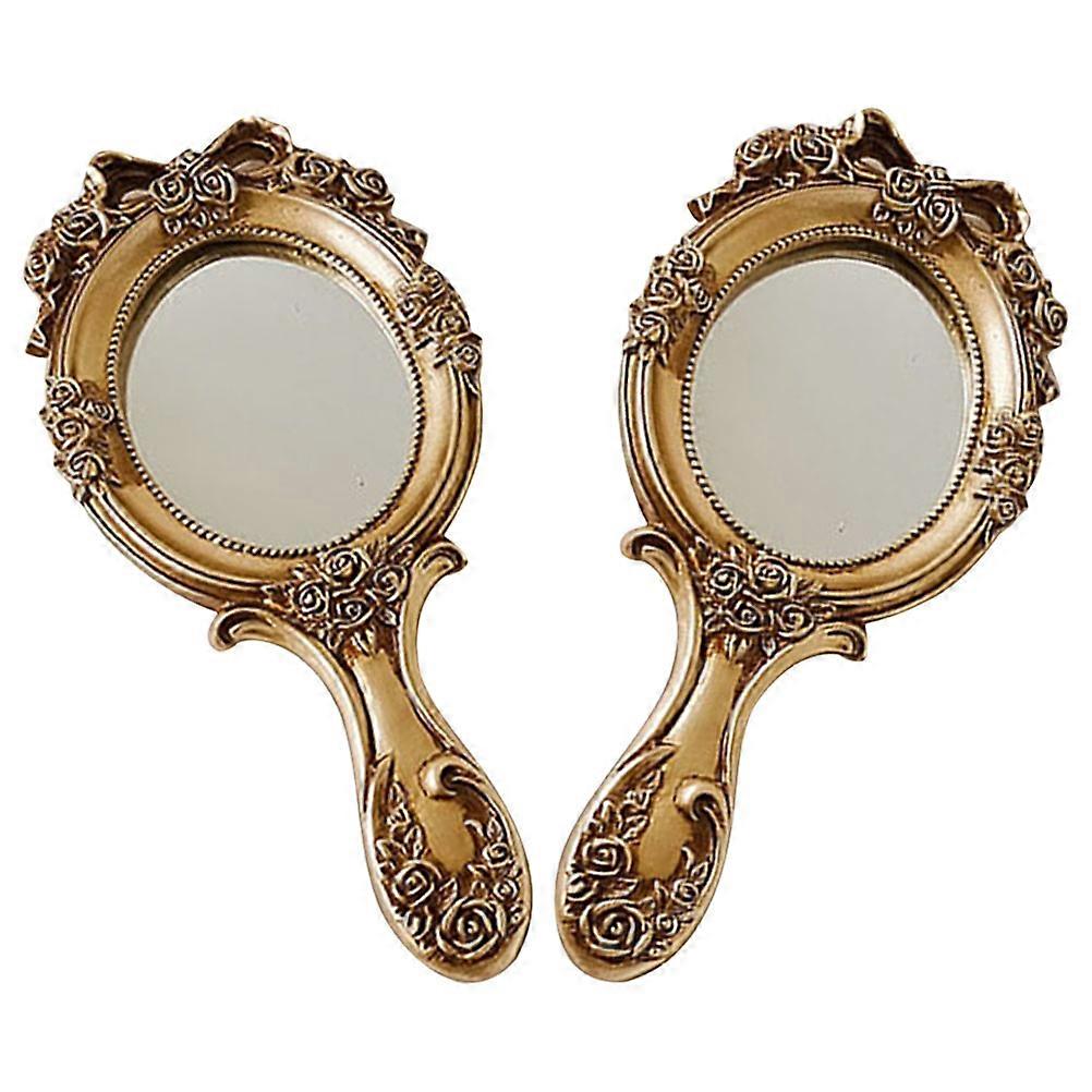 Vintage Handheld Mirror with Handle for Makeup Use 4Pcs Portable Golden Style